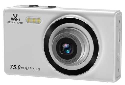 デジカメ 3倍光学ズーム スマホに送れる 4K デジタルカメラ WIFI転送機能 7500万画素 64GBマイクロSDカード付き グリッド表示 オートフォーカス機能 LEDライト ウェブカメラ 2.8インチデイスプレイ バッテリー2枚付属 子 72238243