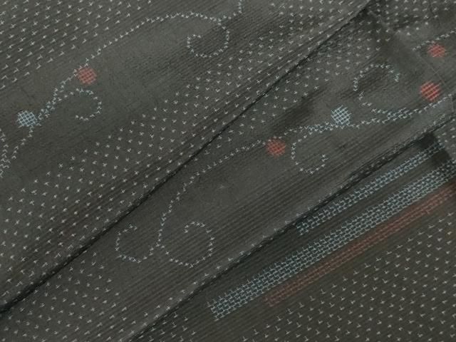 平和屋着物▽上質な紬　単衣　唐草文　正絹　逸品　DABI5103op