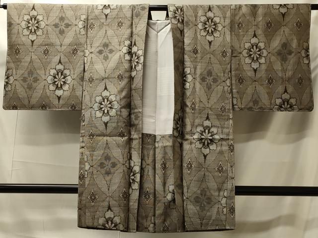 平和屋着物＃本場大島紬　長羽織　割り込み絣　七宝花文　正絹　逸品　未使用　CABK3254in