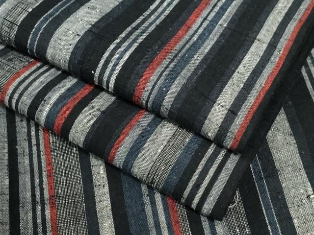 平和屋着物●上質な紬　縞　黒地　正絹　逸品　未使用　CABI3333yc 20,800円