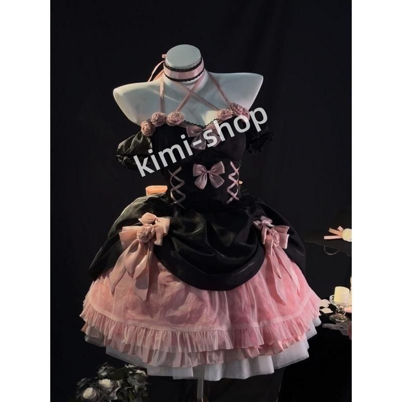 ロリータjsk ワンピース プリンセスドレス お姫様 Lolita ロリータ服 リボン 黒 アイドル衣装 コスチューム コスプレ衣装