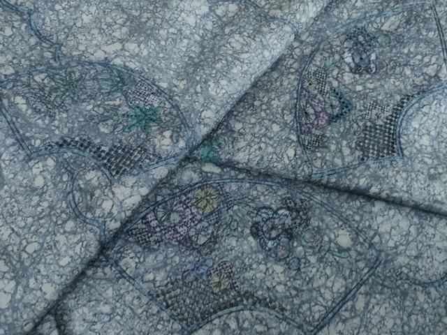 平和屋着物●本場染大島紬　総刺繍　中国三大刺繍　汕頭刺繍　スワトウ刺繍　地紙花文　正絹　逸品　AABL0013ck 33,800円