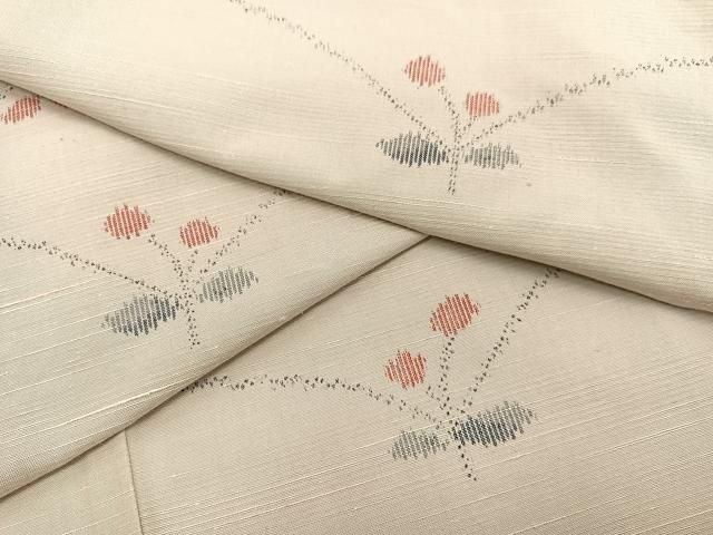平和屋着物▽上質な紬　単衣　枝花文　正絹　逸品　BAAY4118hv