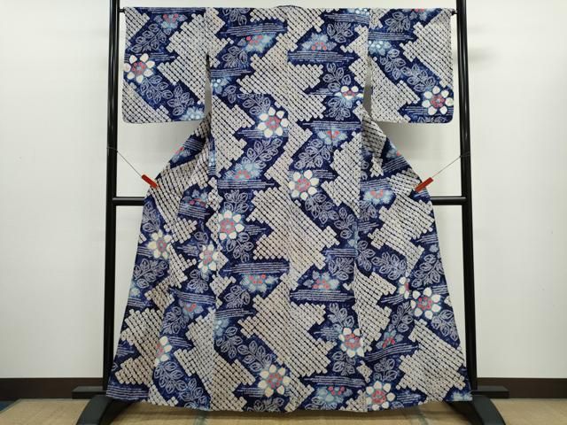 平和屋着物∴夏物 浴衣 有松鳴海絞り 草花文 綿 逸品 CABJ2678ze