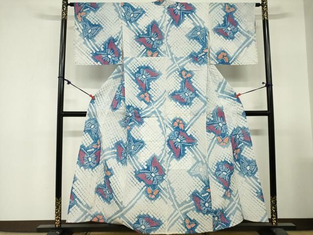 平和屋着物∴夏物　浴衣　有松鳴海絞り　舞蝶文　綿　逸品　DABI3106cd