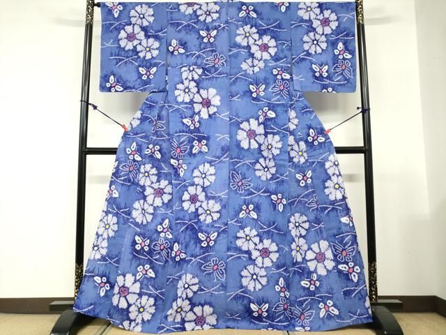 平和屋着物∴夏物　浴衣　有松鳴海絞り　花蝶文　綿　逸品　未使用　DABI3119cd