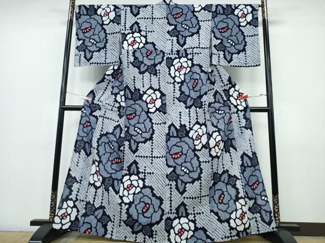 平和屋着物∴夏物　浴衣　有松鳴海絞り　牡丹　綿　逸品　CABJ0322ng