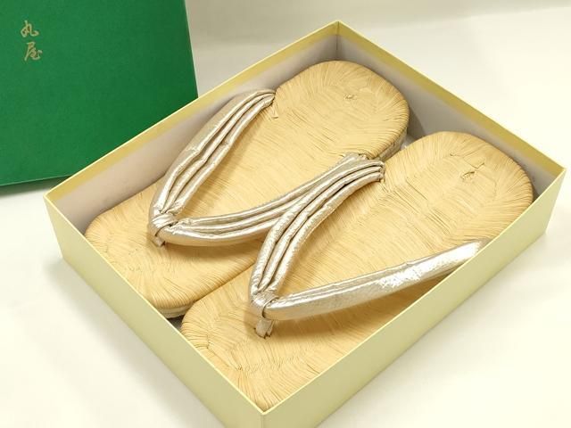 平和屋着物●男性　和装小物　雪駄　畳表　花緒:金　丸屋　共箱付き　逸品　AABJ7370ay