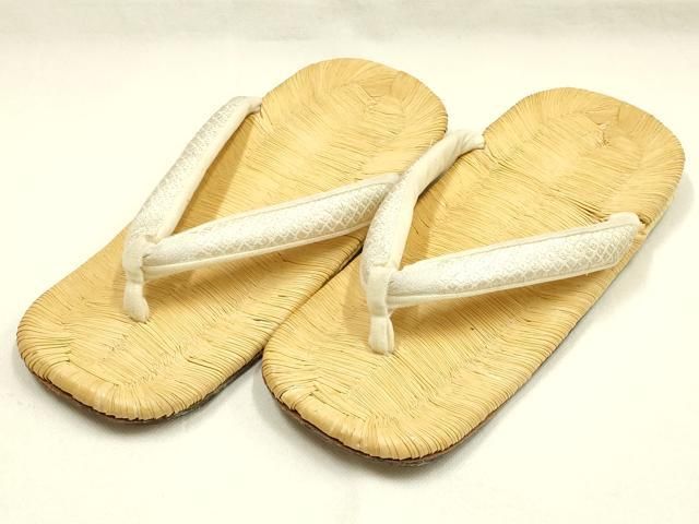 平和屋着物●男性　和装小物　雪駄　畳表　花緒:白　鹿の子　金糸　本革底　逸品　AABJ7352ay