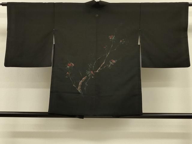 平和屋着物＃羽織　寿光織　枝花文　黒地　金糸　正絹　逸品　CABH7196in 18,460円