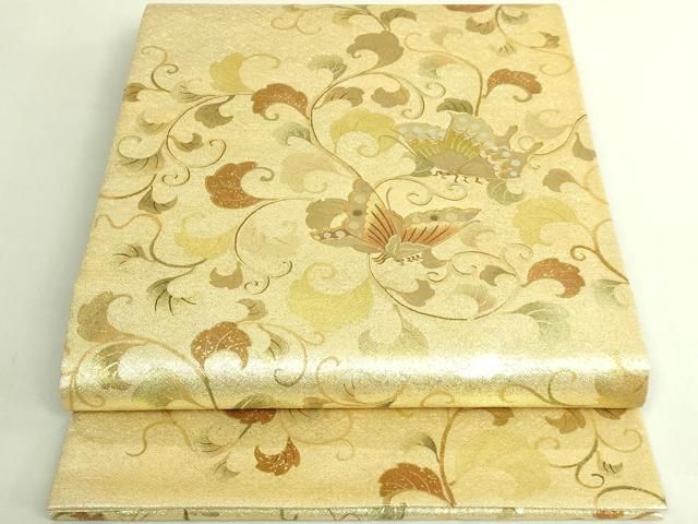 平和屋着物●極上　織楽浅野　太鼓柄袋帯　駒刺繍　舞蝶唐草文　金銀彩　逸品　DZAB7814kh6