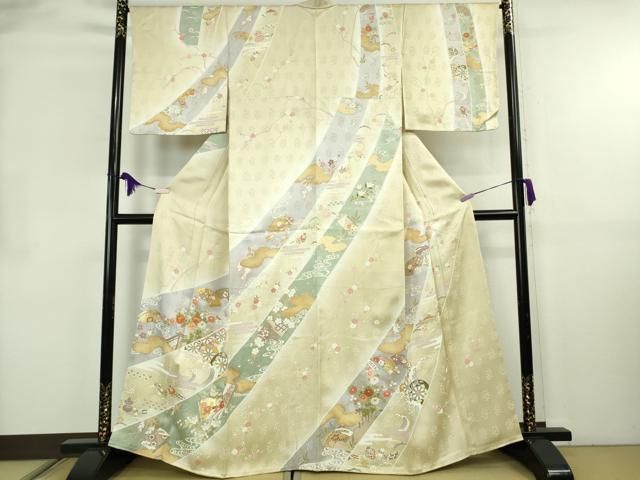 平和屋着物●極上　訪問着　駒刺繍　冊子吉祥花文　蒸栗色地　暈し染め　金彩　逸品　DZAB8485kh6