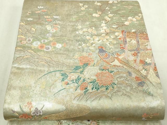 平和屋本店▼六通柄袋帯　寛文遠山鳥文　本金箔　正絹　逸品　DABI4689sf