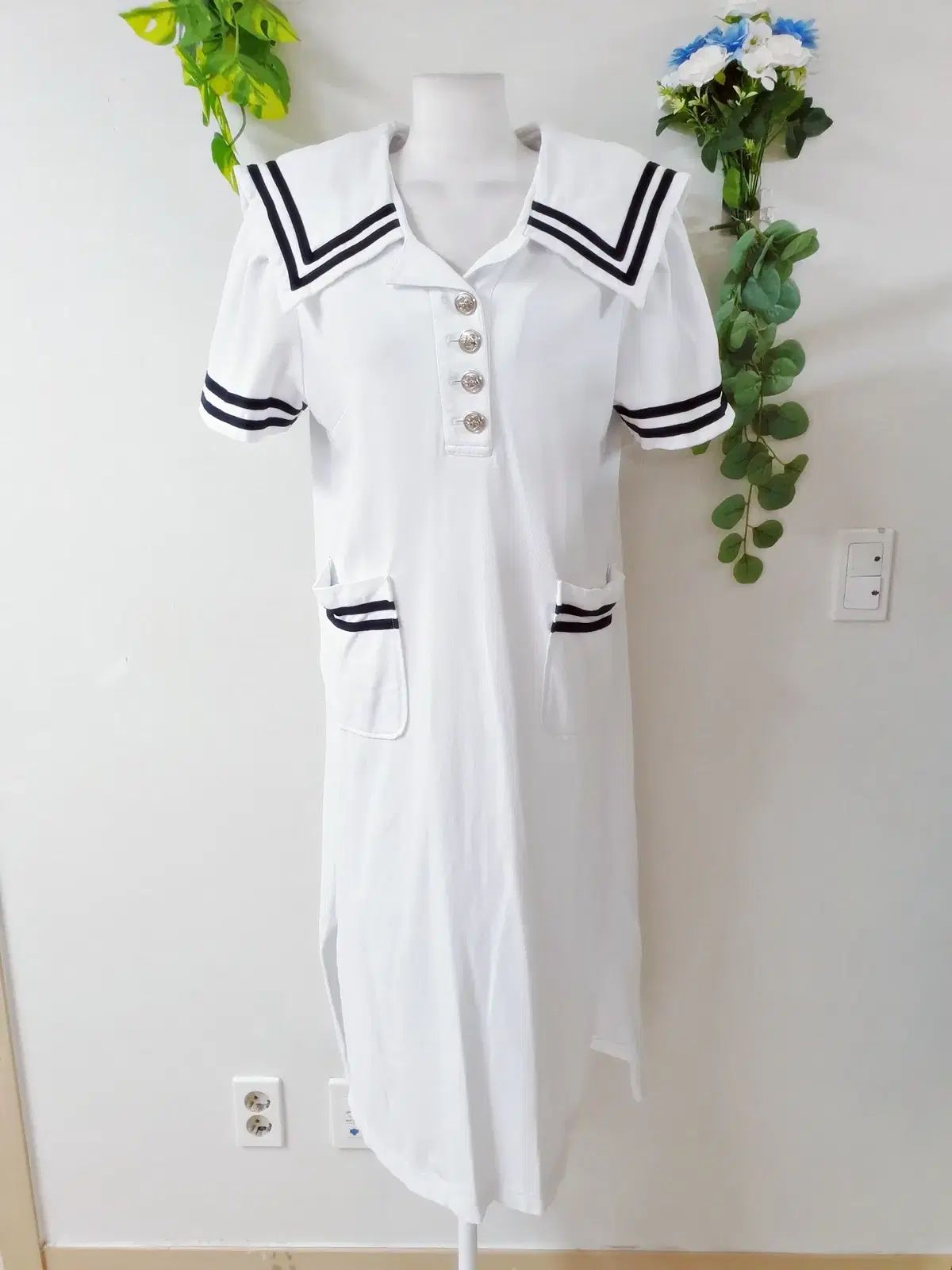 JULL LOG(ジュローグ) セーラーカラー ロング丈ワンピース 77 ピケTシャツ生地 白