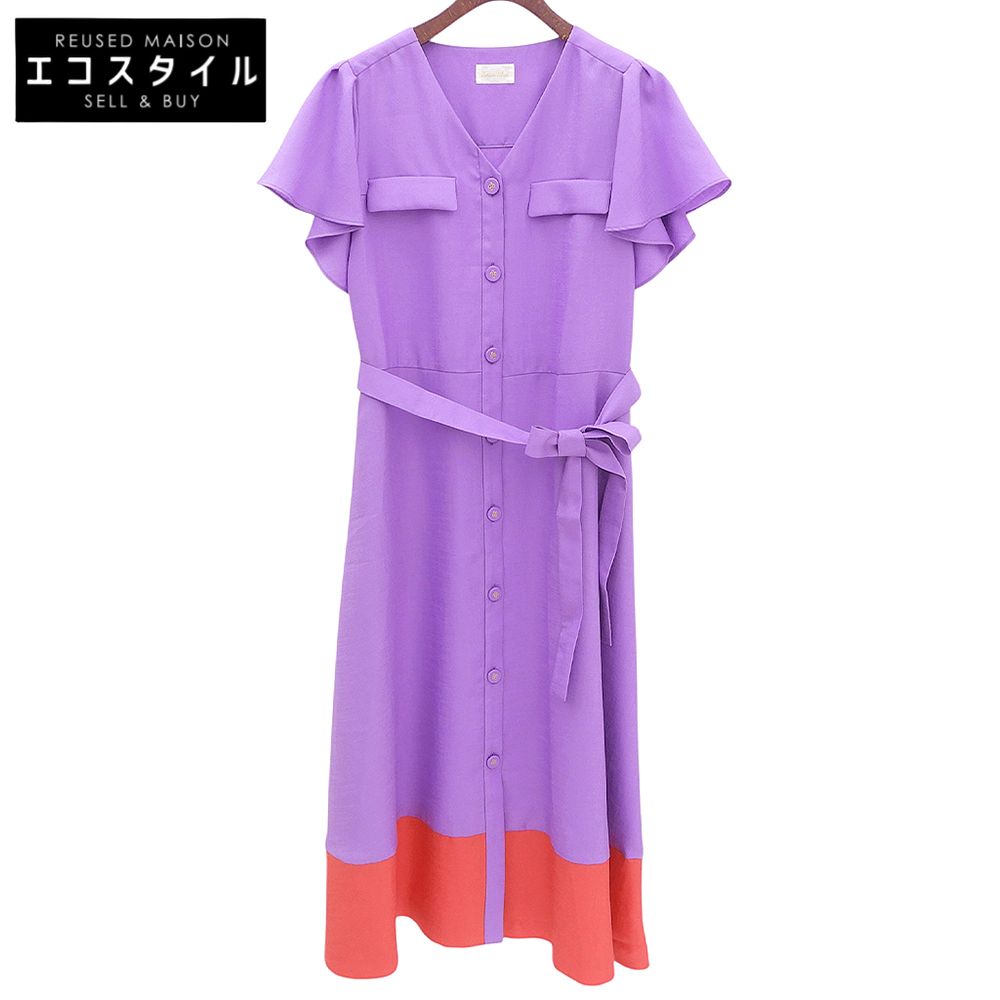 Grace Class　グレースクラス　美品 ラッフルスリーブ リネンタッチバイカラーワンピース レディース パープル×レッド 38 0223231150　38 7,343円