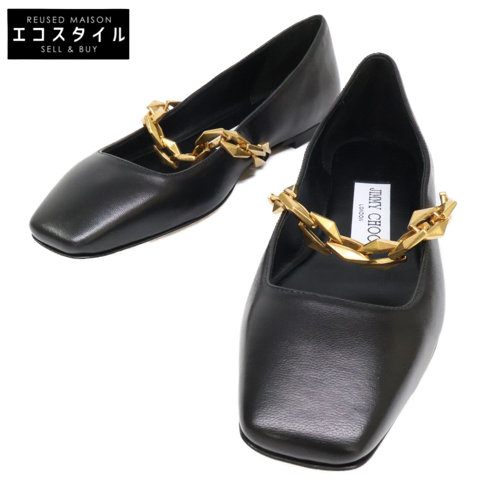 JIMMY CHOO　ジミーチュウ　【新品同様】DIAMOND TILDA FLAT ダイヤモンド ティルダ フラット スクエアトゥ シューズ　34 28,793円