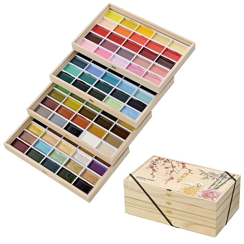 呉竹 絵の具 顔彩耽美 100色セット4 桐箱 四君子柄 MC20/100WD4