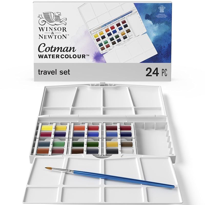 Winsor & Newton ウィンザー&ニュートン 水彩絵具 コットマン ウォーターカラー トラベルセット ハーフパン 24色セット 18909376
