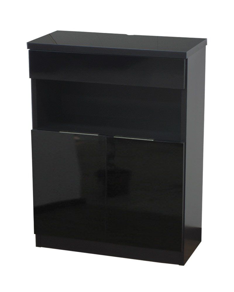 家具工場直販家具ファクトリー 完成品 電話台 FAX台 収納ボックス コード穴付き 日本製 (幅60, ブラック[鏡面仕上・艶あり単色]) 18,648円