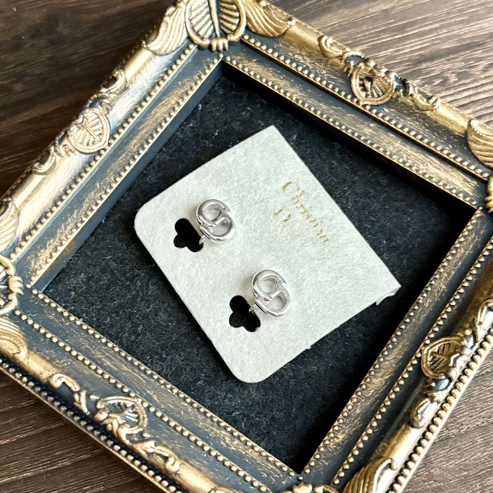 【極美品】Christian Dior クリスチャン ディオール イヤリング CD ロゴ プレーン シルバー ヴィンテージ