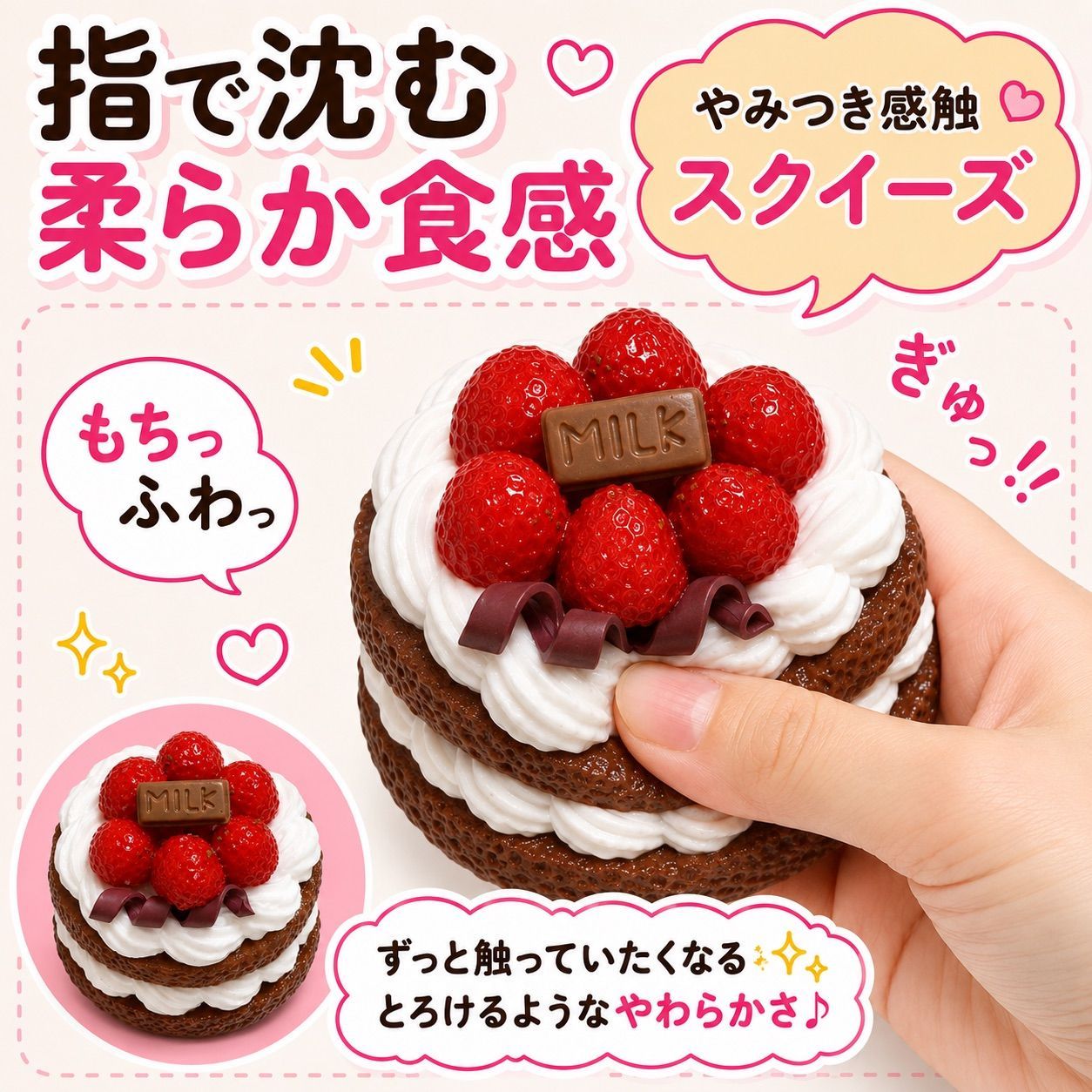 スクイーズ いちごケーキ 苺 ショート ケーキ スイーツ 低反発 トロ