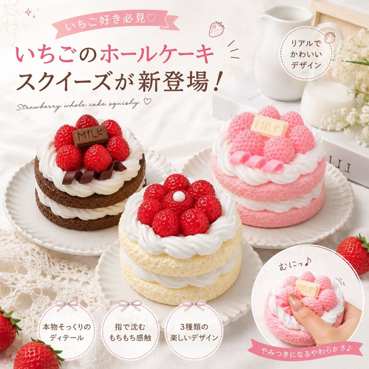 スクイーズ いちごケーキ 苺 ショート ケーキ スイーツ 低反発 トロ