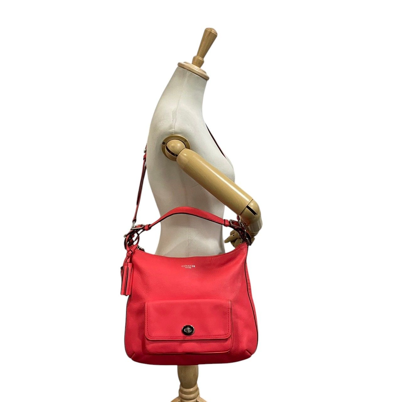 美品 COACH コーチ ショルダーバッグ レザー ピンク シルバー金具 牛革 