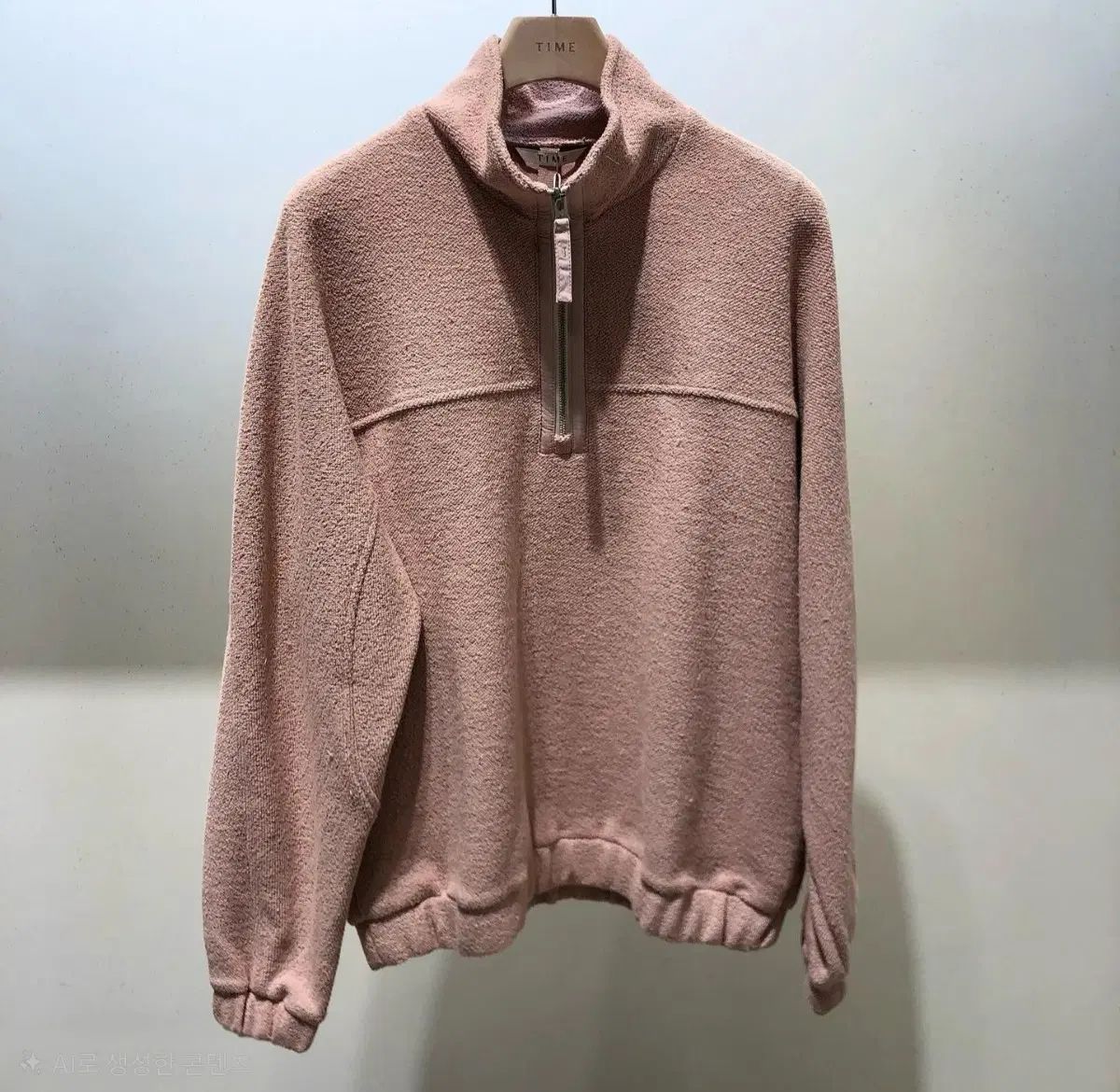 新品 TIME HOMME ハーフジップ 長袖Tシャツ ライトピンク L