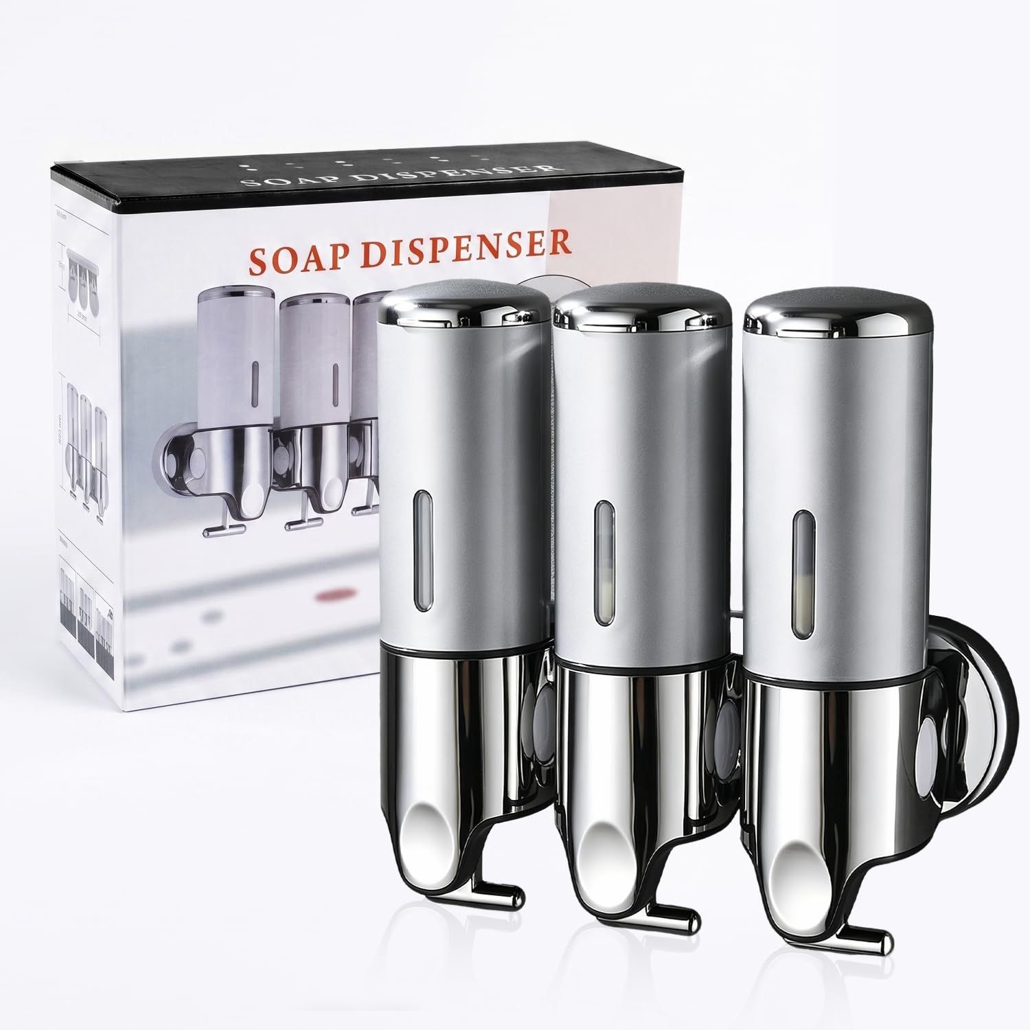 【ホテル仕様・3槽独立設計】シャンプーディスペンサー 3連 壁掛け 500ml×3 大容量 ソープディスペンサー 詰め替えボトル レバー式 片手操作 透明窓付き 残量確認 取り外して洗える ネジ固定 両面テープ対応 浴室収納 ホテルライク 民 c906e568