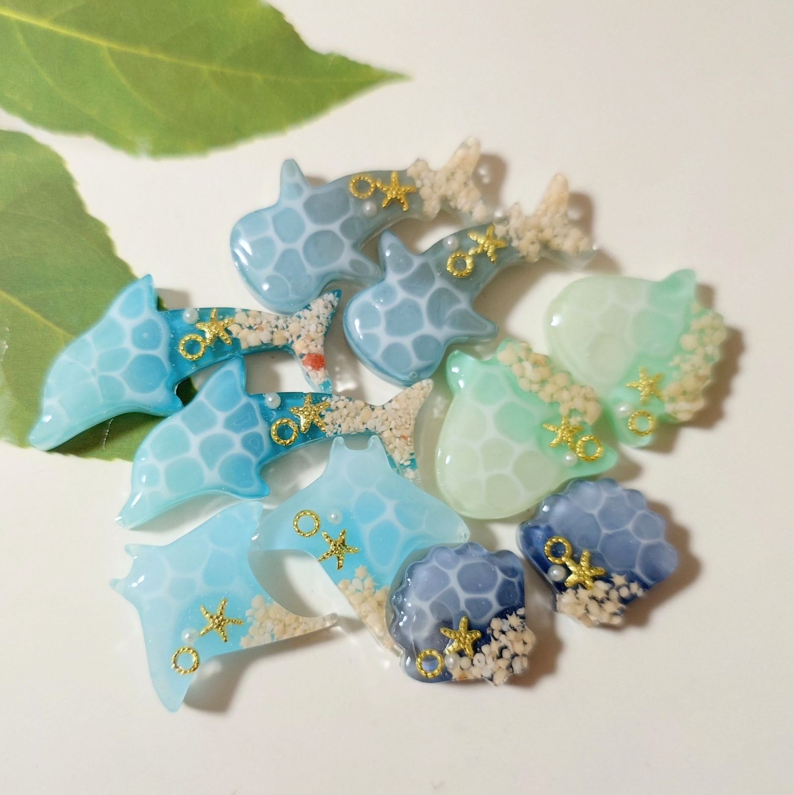 レジン カボション ハンドメイド 海塗り 海の生き物パーツ オリジナル