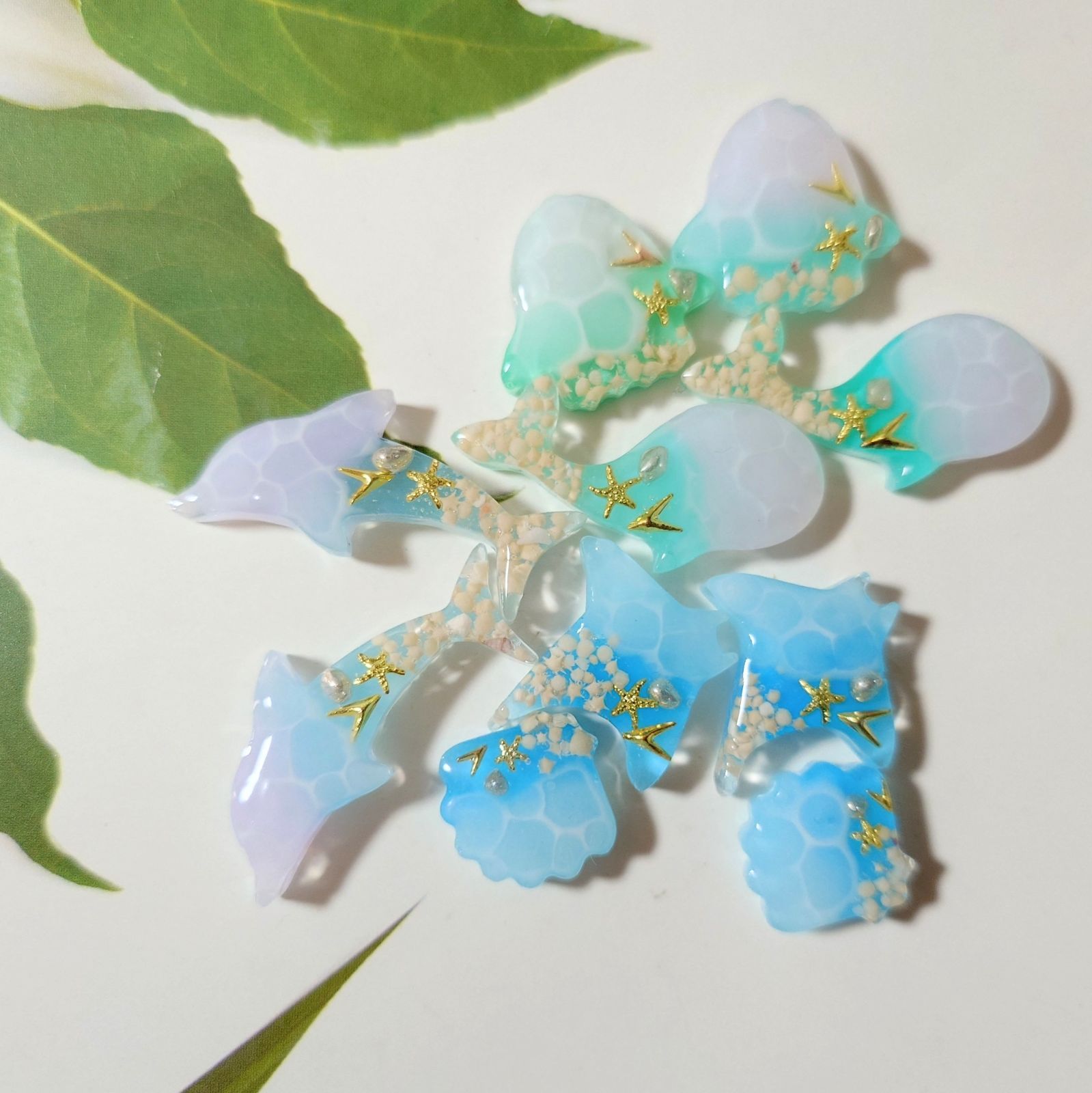 レジン カボション ハンドメイド 海塗り 海の生き物パーツ オリジナル