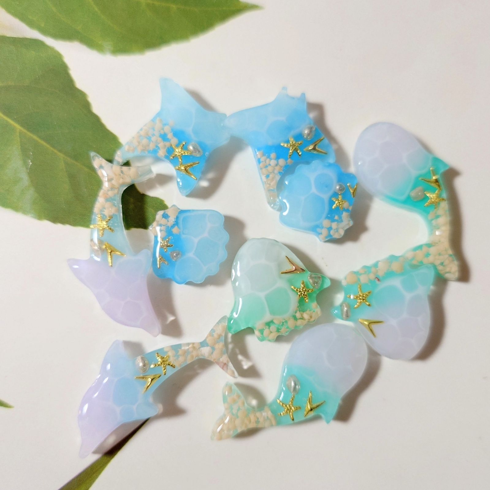 レジン カボション ハンドメイド 海塗り 海の生き物パーツ オリジナル