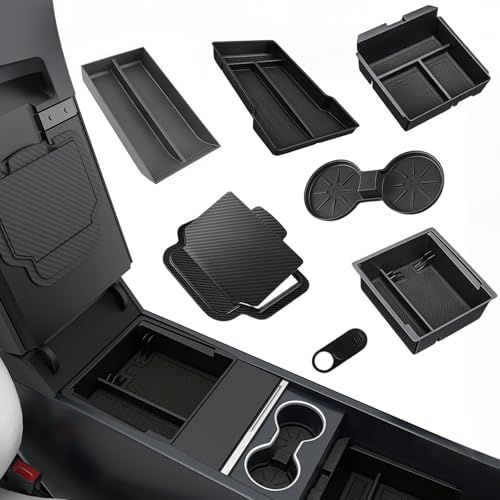 H★ZWPARTS テスラ 2025-2026 Model Y Juniper／YL対応 センターコンソール収納トレイ 7点セット カップホルダーマット付 | 2025-2026 Model Y Juniper／Model YL対応。7点構成 f03cd011