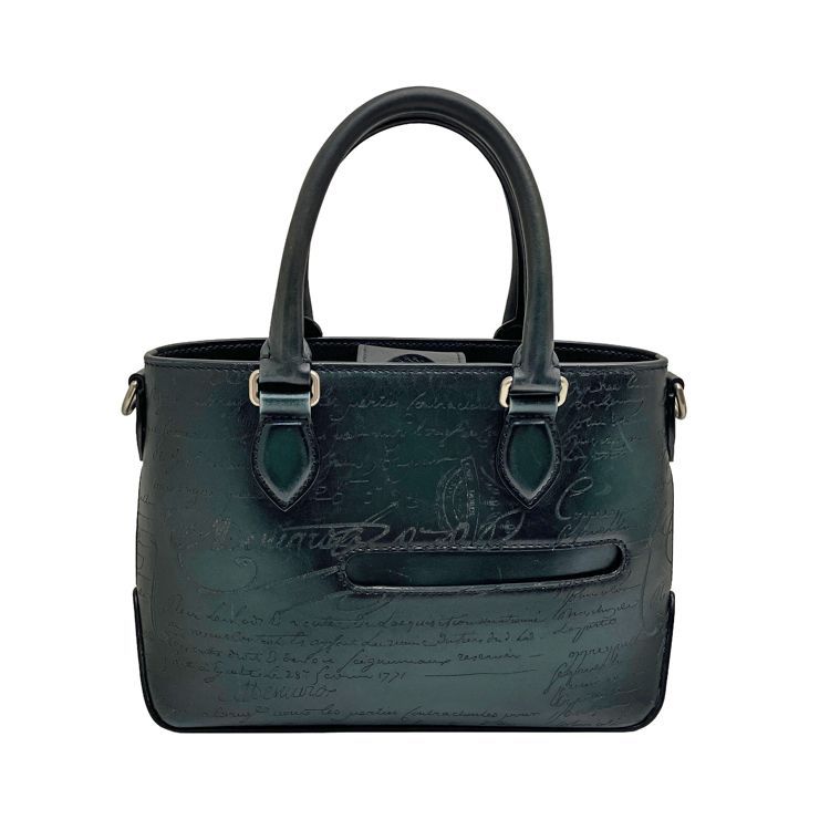 BERLUTI ベルルッティ カリグラフィ トゥジュール ガリバー ハンドバッグ Opuntia グリーン系 シルバー金具 レザー メンズ