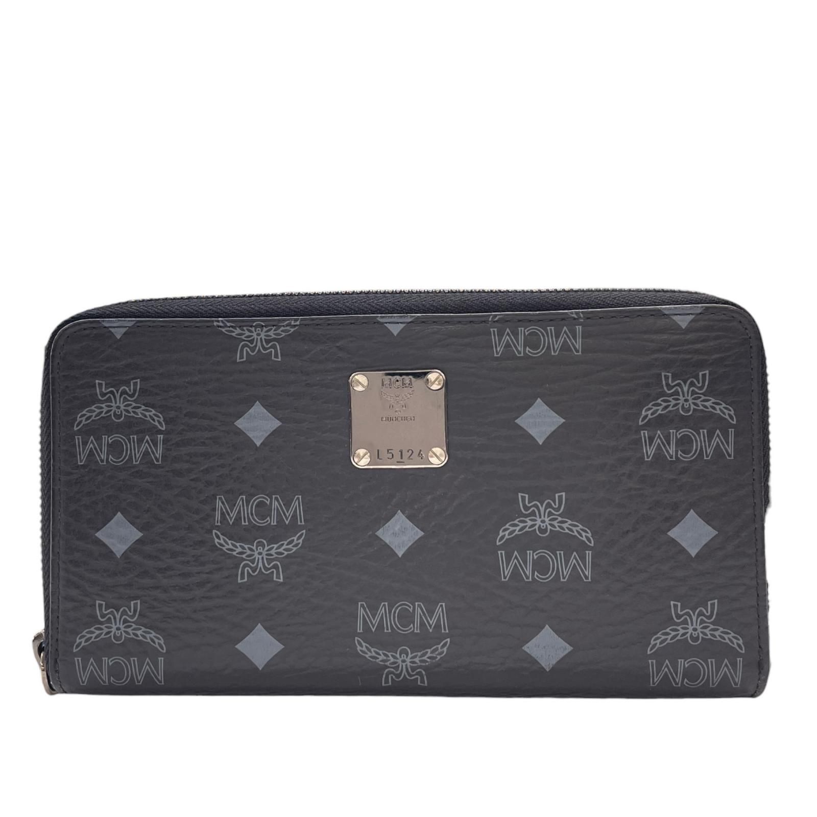 【新着】MCM ヴィセトス ラウンド ファスナー レザー、PVC ブラック 財布