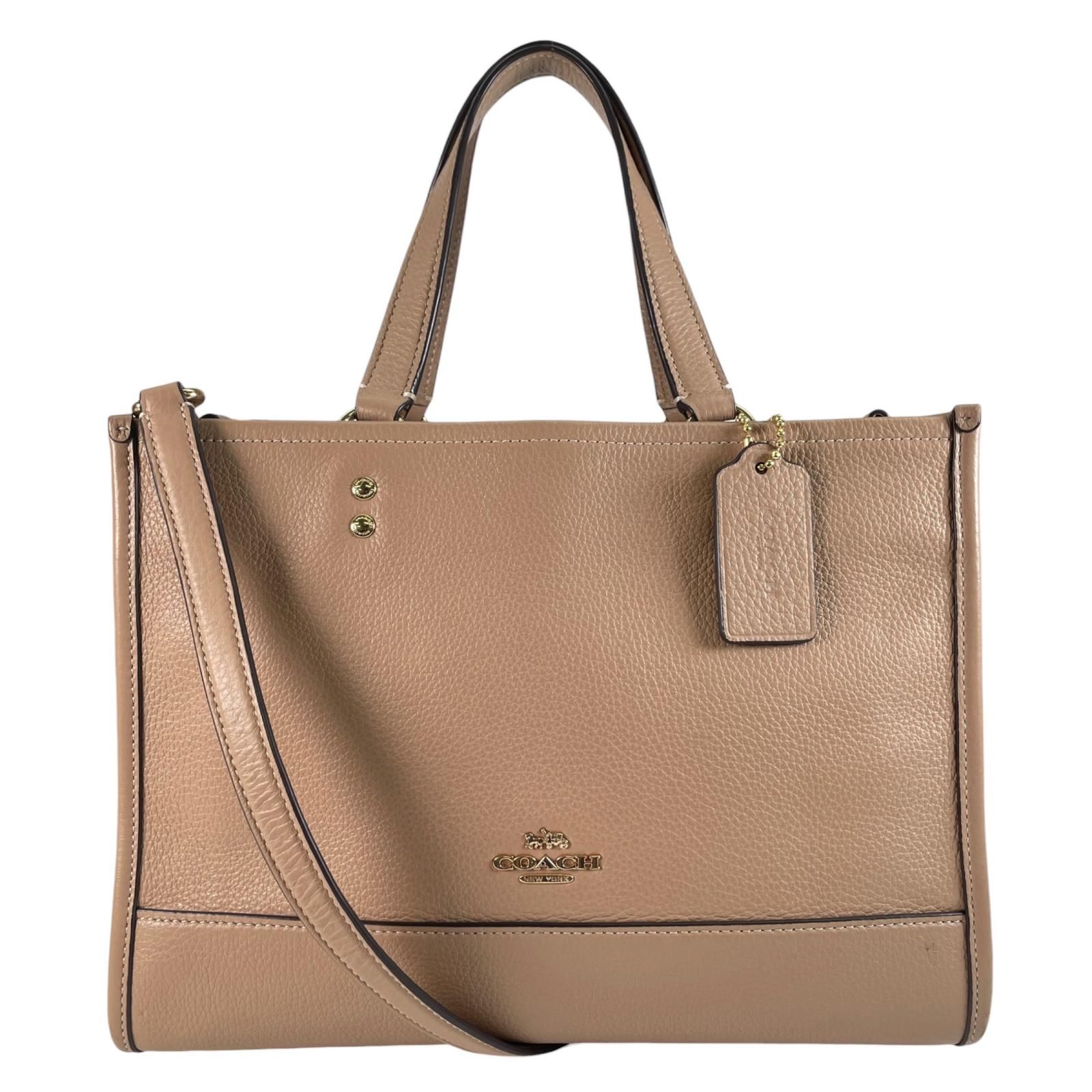 【新着】GUCCI デンプシー キャリーオール 2WAY レザー ベージュ ハンドバッグ ゴールド CO976