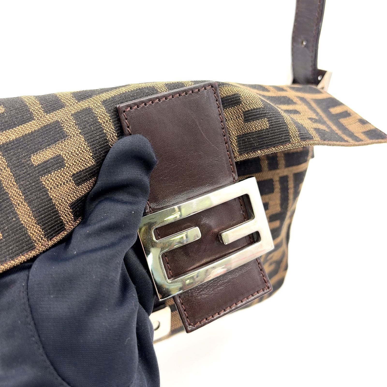 新着】FENDI ズッカ柄 ハンドバッグ レザー、キャンバス ブラウン