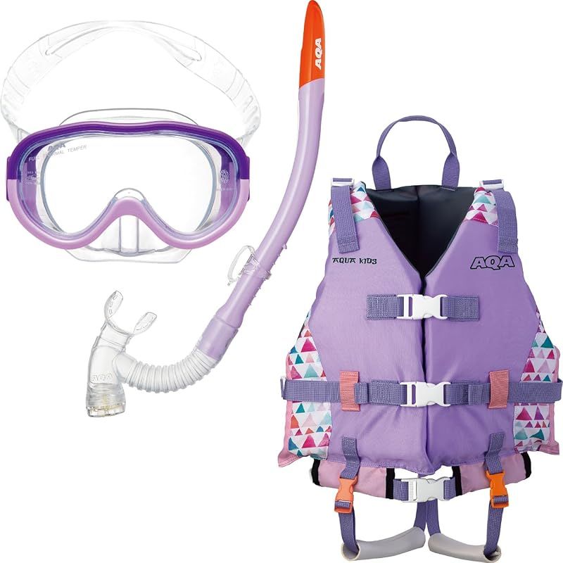 【新品】 AQA(エーキューエー) マリンスポーツ 救命胴衣 低学年女児ライフジャケットセットEC ラベンダー KE3003