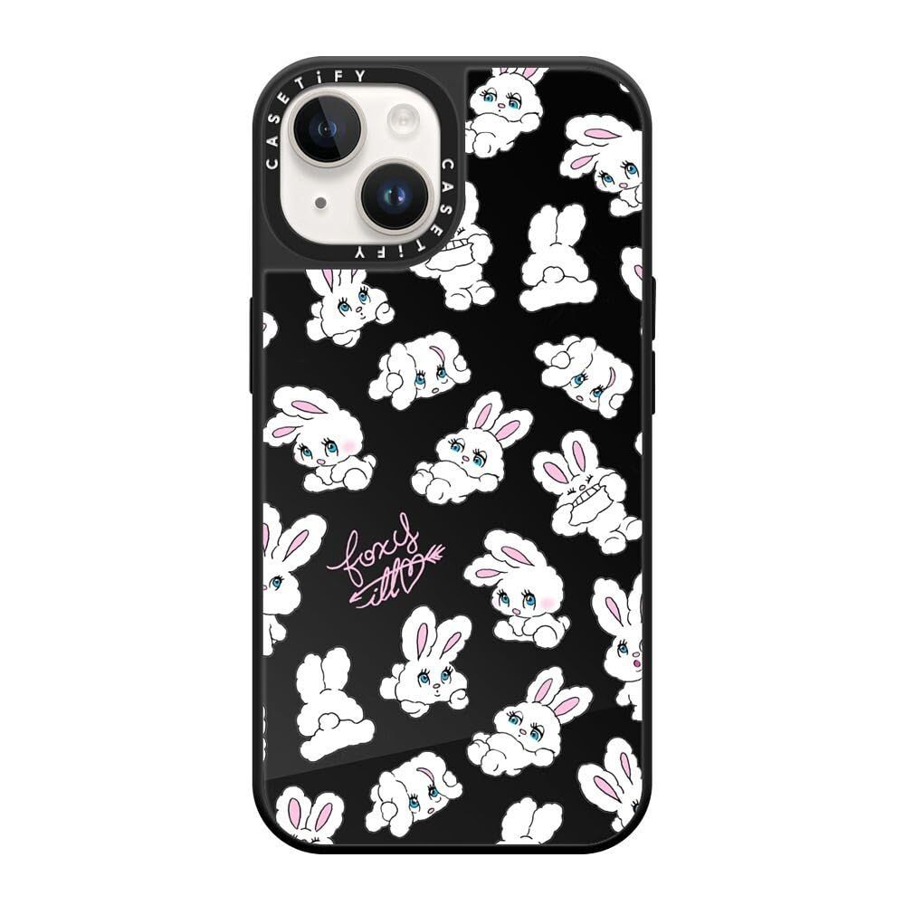 CASETiFY ミラー iPhone 14 ケース [1.5mからの落下試験をクリア/MagSafe に対応] - Bunnies by foxy illustrations - ブラック (ブラックバンパー)