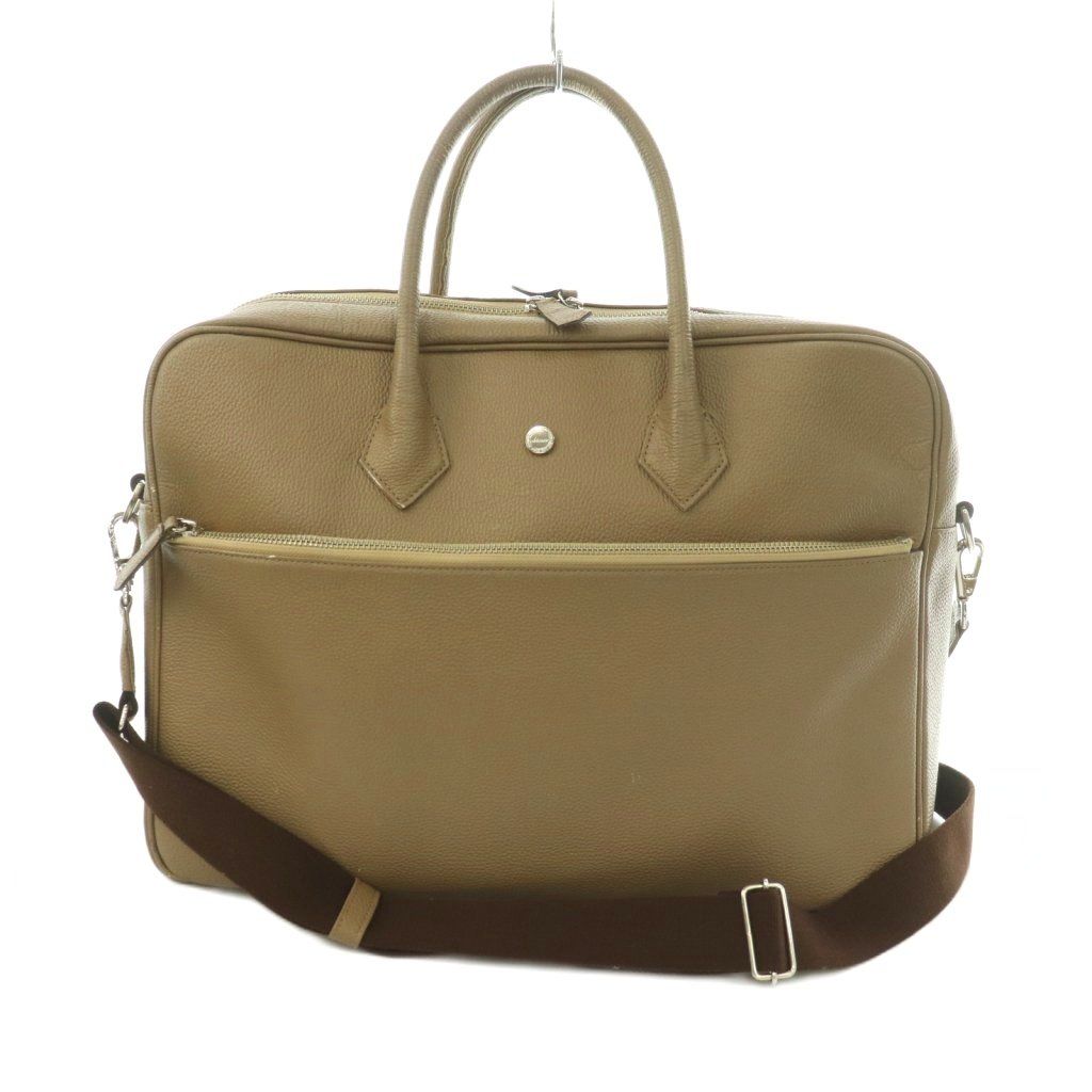 HIN HIN 2WAY BUSINESS BRIEFCASE SHOULDER BAG LEATHER GREIGE/MI ■GY19
