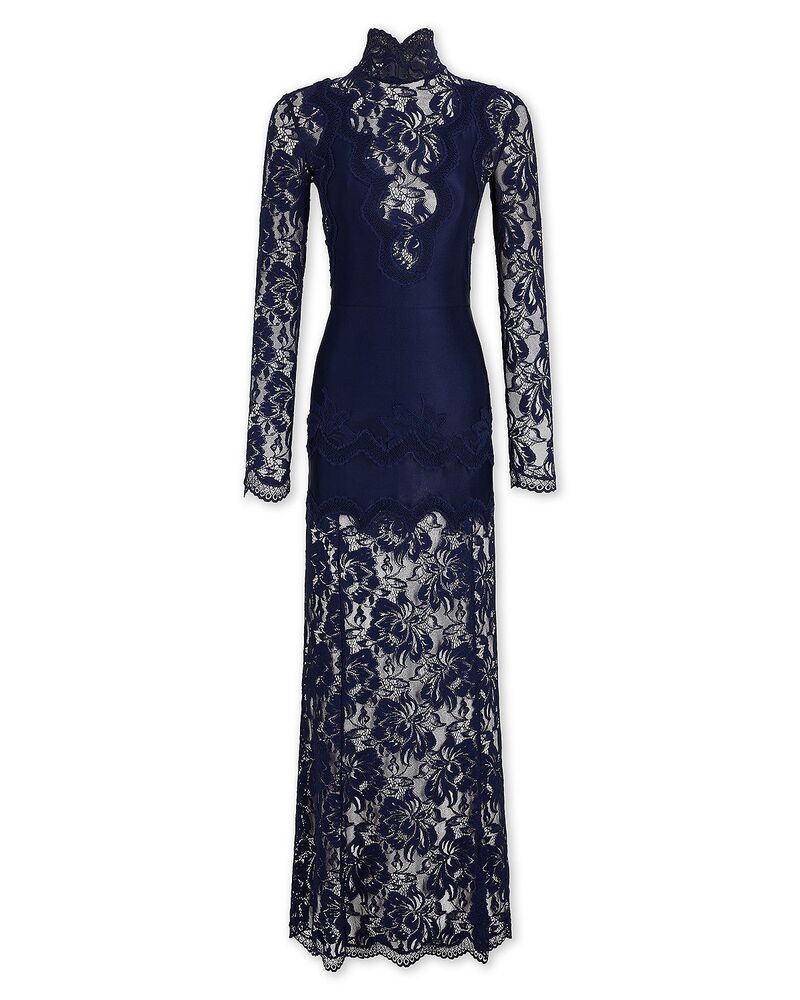 ラバンヌ レディース トップス ワンピース レース マキシ Rabanne Lace Long Sleeve Maxi Dress Deep Navy ネイビー