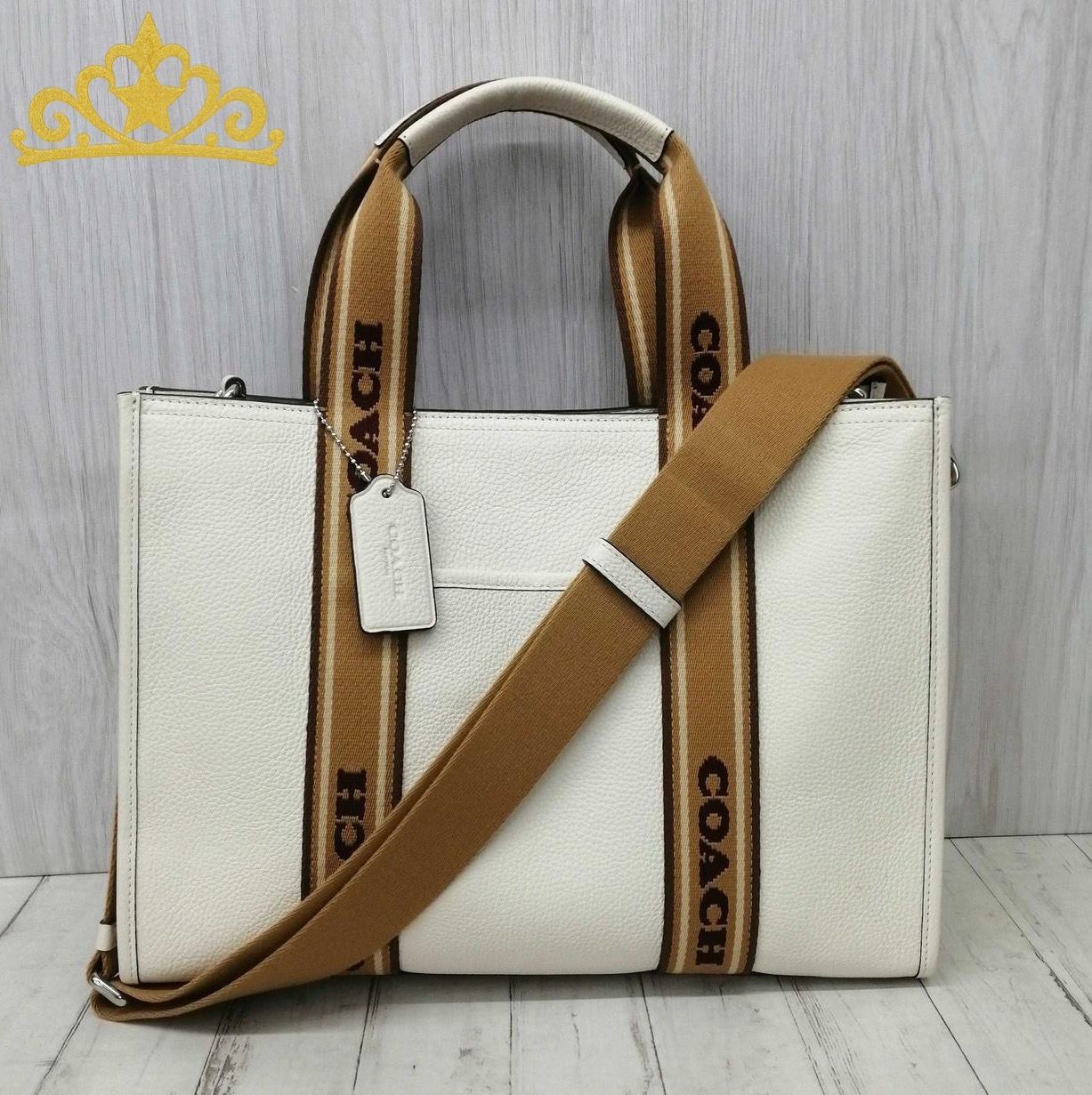 COACH スミストート キャンバス ストライプ 2wayバッグ ホワイト コーチ