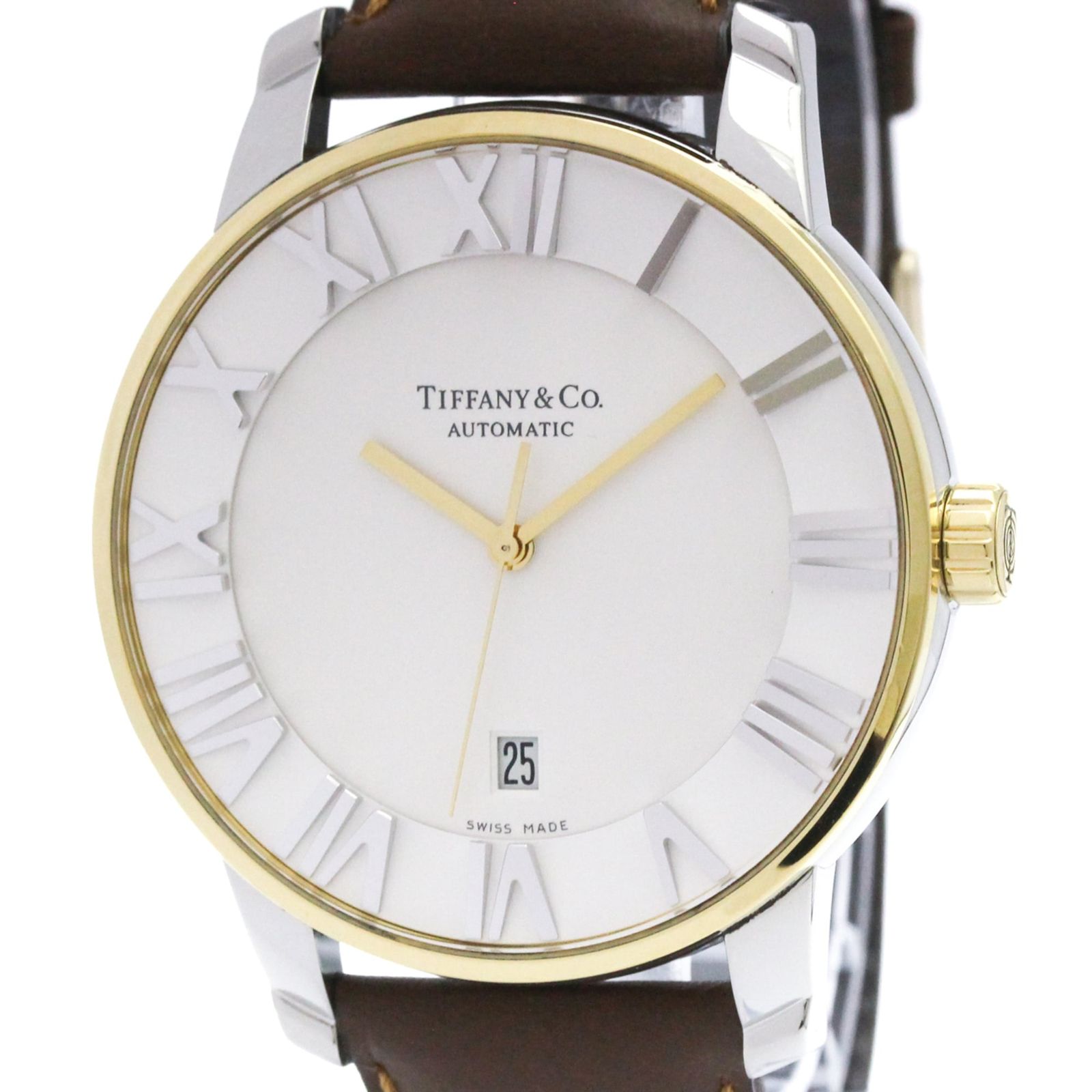 TIFFANY Atlas Dome Gold Plated Stainless Steel Leather Automatic Mens Watch Z1800.68.15A21A00A (Exterior Finished)