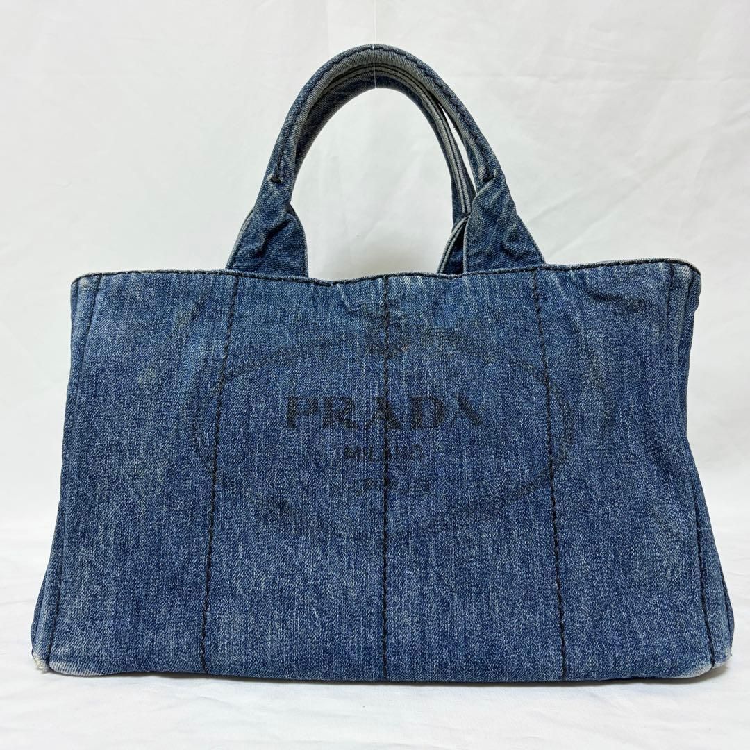 PRADA プラダ カナパ ミディアム トートバッグ ハンドバッグ デニム ブルー