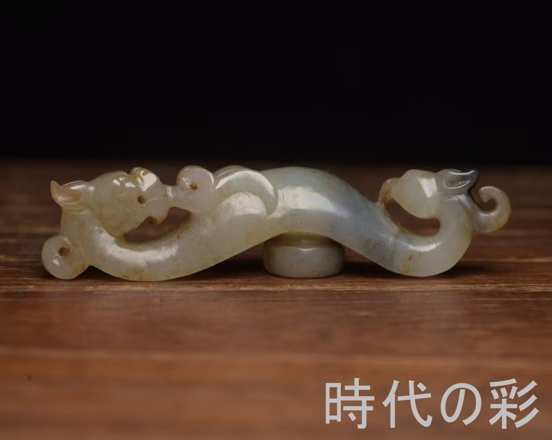 和田玉 龍鳳勾】龍鳳文 玉器 玉彫刻 中国古美術 吉祥文 コレクション