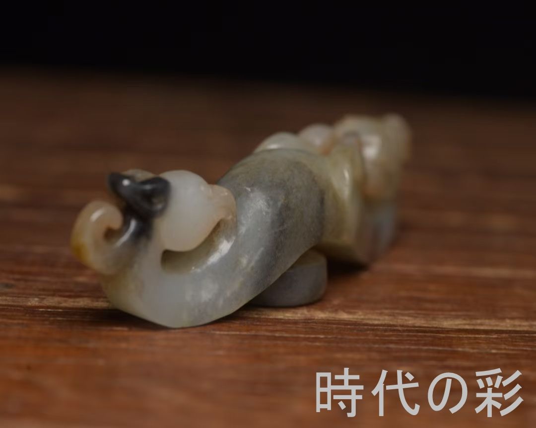 和田玉 龍鳳勾】龍鳳文 玉器 玉彫刻 中国古美術 吉祥文 コレクション