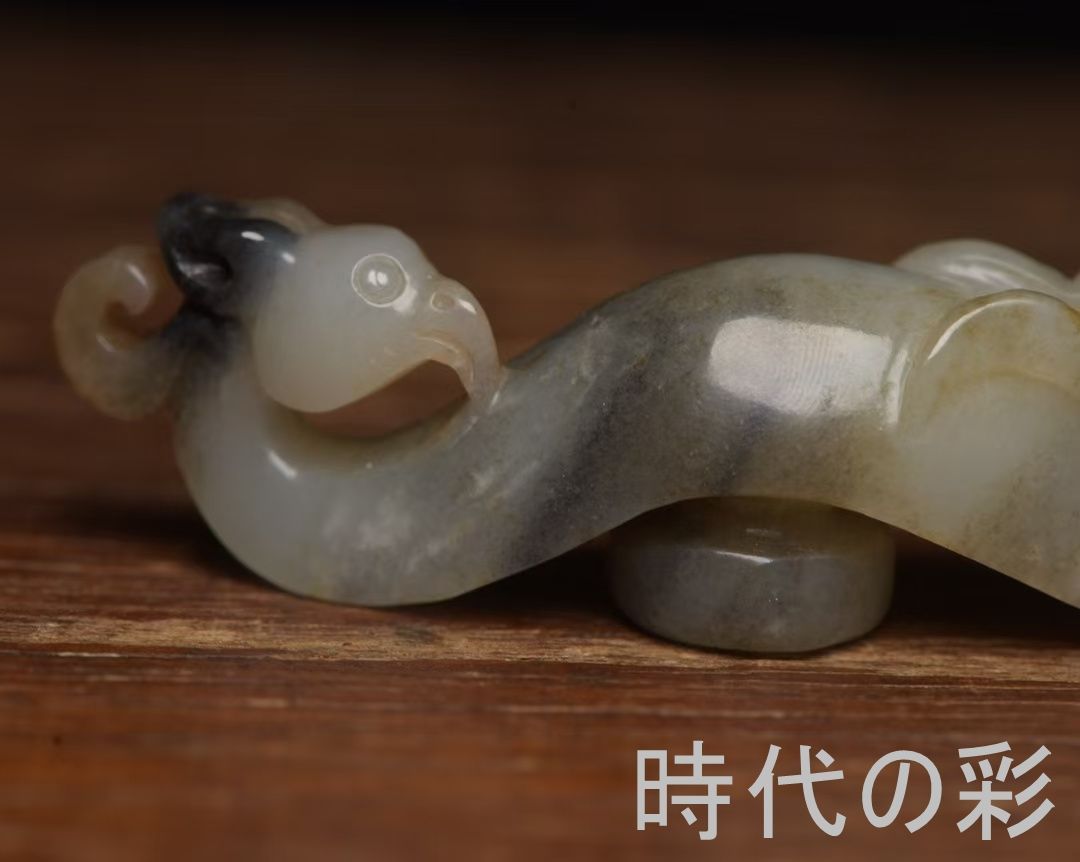 和田玉 龍鳳勾】龍鳳文 玉器 玉彫刻 中国古美術 吉祥文 コレクション