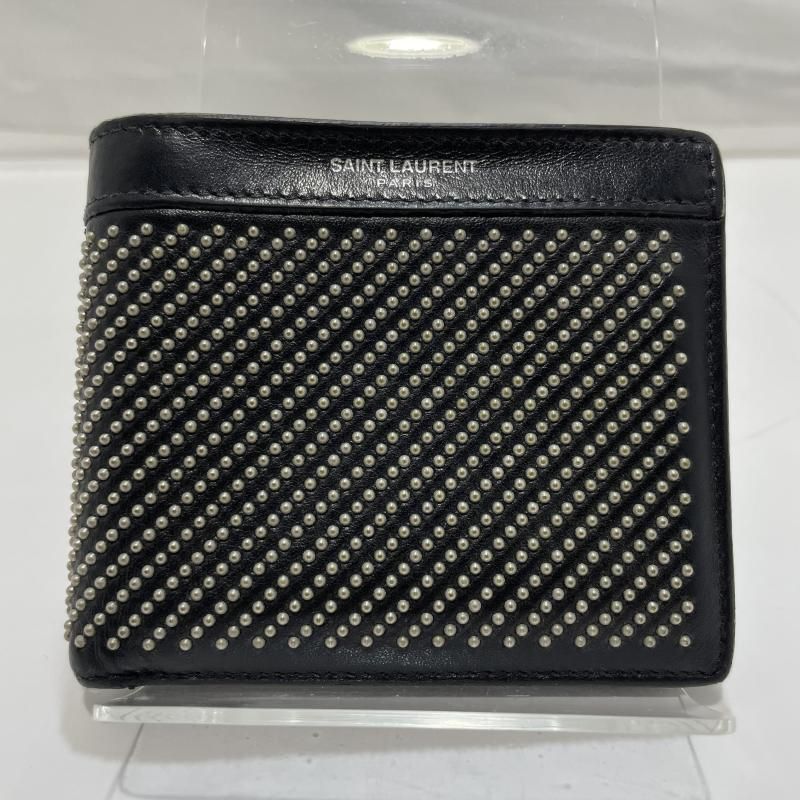 【中古】SaintLaurent スタッズ 2つ折り財布 サンローラン ブラック ※角スレ[19]