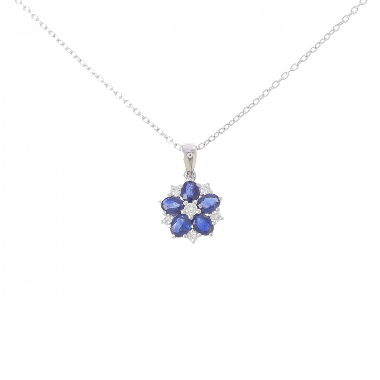 K18WG フラワー サファイヤ ネックレス 1.05CT