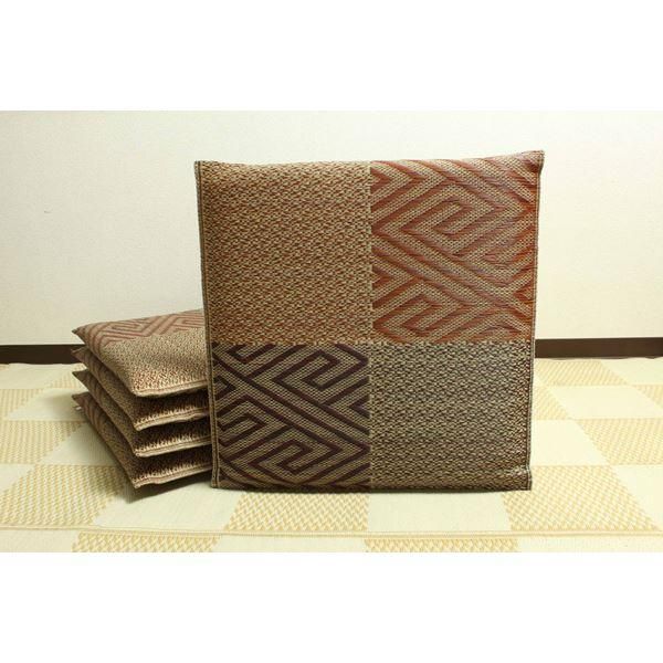 ds-い草 座布団 〔織込千鳥 5枚組 ブラウン 約55×55cm×5P〕 抗菌 防臭 調湿 日本製 五風 〔リビング 来客 和室〕